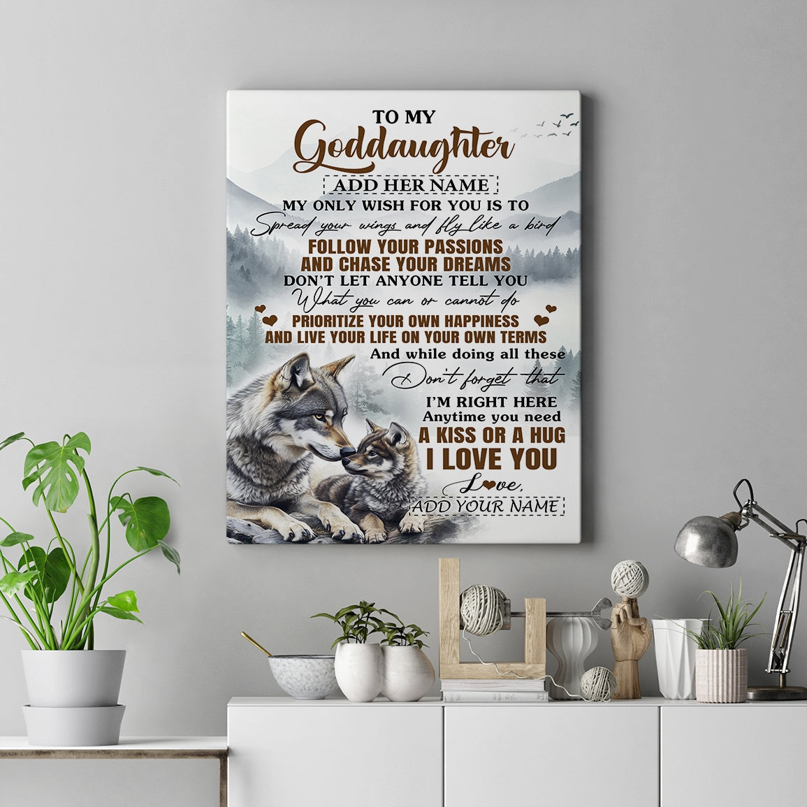 Personalized To My Goddaughter Gifts Canvas From Godmother Wolf My Only Wish For You Goddaughter Birthday Gifts Graduation Christmas Custom Wall Art Framed Canvas | teecentury