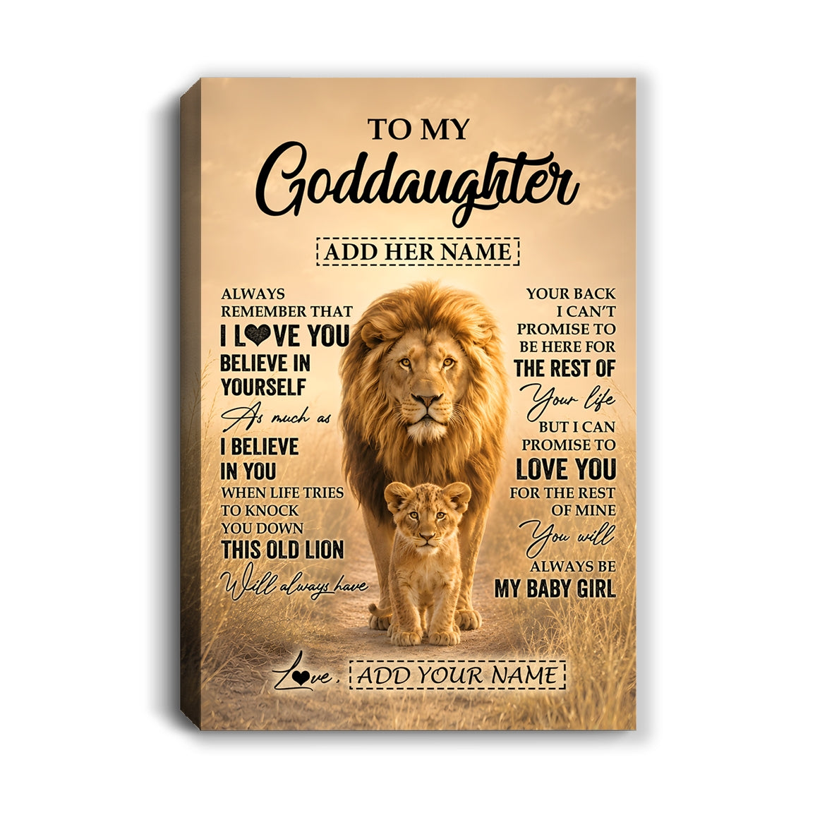 Personalized To My Goddaughter Gifts Canvas From Uncle Always Remember Lion Gifts For Goddaughter Birthday Graduation Christmas Custom Wall Art Framed Canvas | teecentury