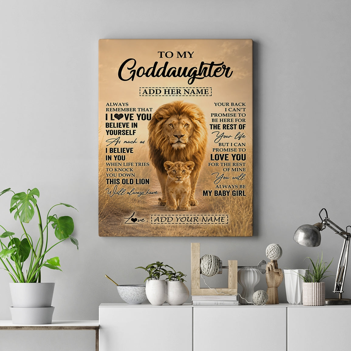 Personalized To My Goddaughter Gifts Canvas From Uncle Always Remember Lion Gifts For Goddaughter Birthday Graduation Christmas Custom Wall Art Framed Canvas | teecentury