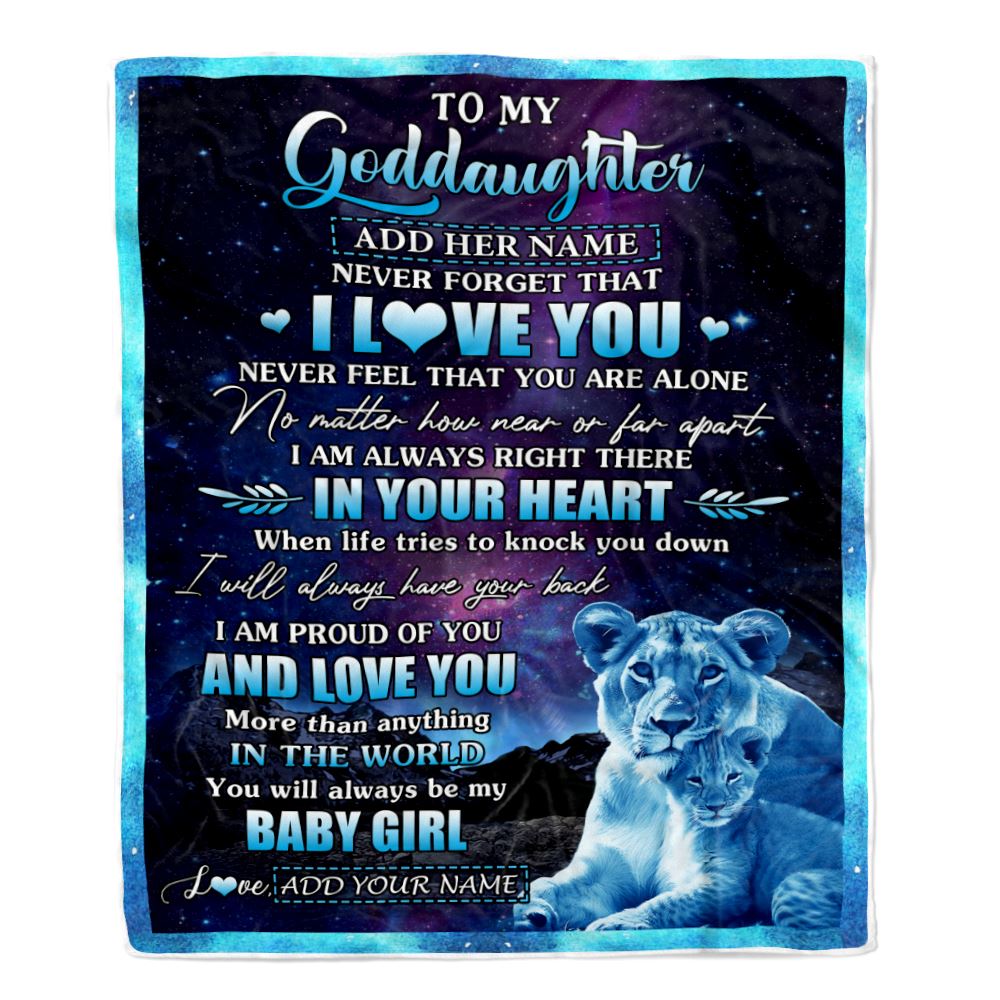 Personalized To My Goddaughter Gifts From Aunt Auntie I Love You Lion Birthday Gift Ideas For Goddaughter Graduation Christmas Customized Fleece Throw Blanket | teecentury