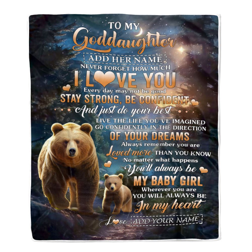 Personalized To My Goddaughter Gifts From Aunt Bear Never Forget How Much I Love You Goddaughter Birthday Graduation Christmas Customized Fleece Throw Blanket | teecentury