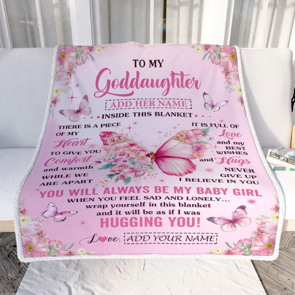 Personalized To My Goddaughter Gifts From Aunt Blanket Floral Butterfly Birthday Gifts For Goddaughter Graduation Christmas Customized Fleece Throw Blanket | teecentury