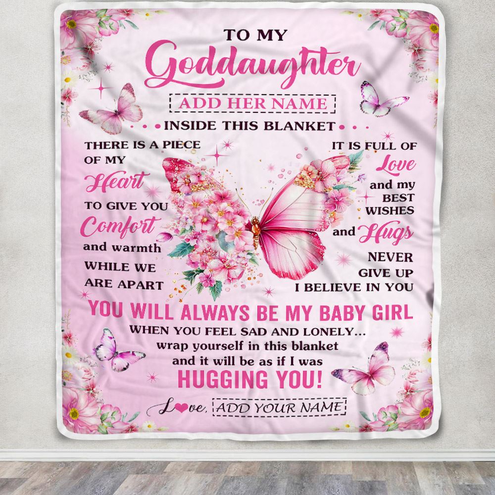 Personalized To My Goddaughter Gifts From Aunt Blanket Floral Butterfly Birthday Gifts For Goddaughter Graduation Christmas Customized Fleece Throw Blanket | teecentury