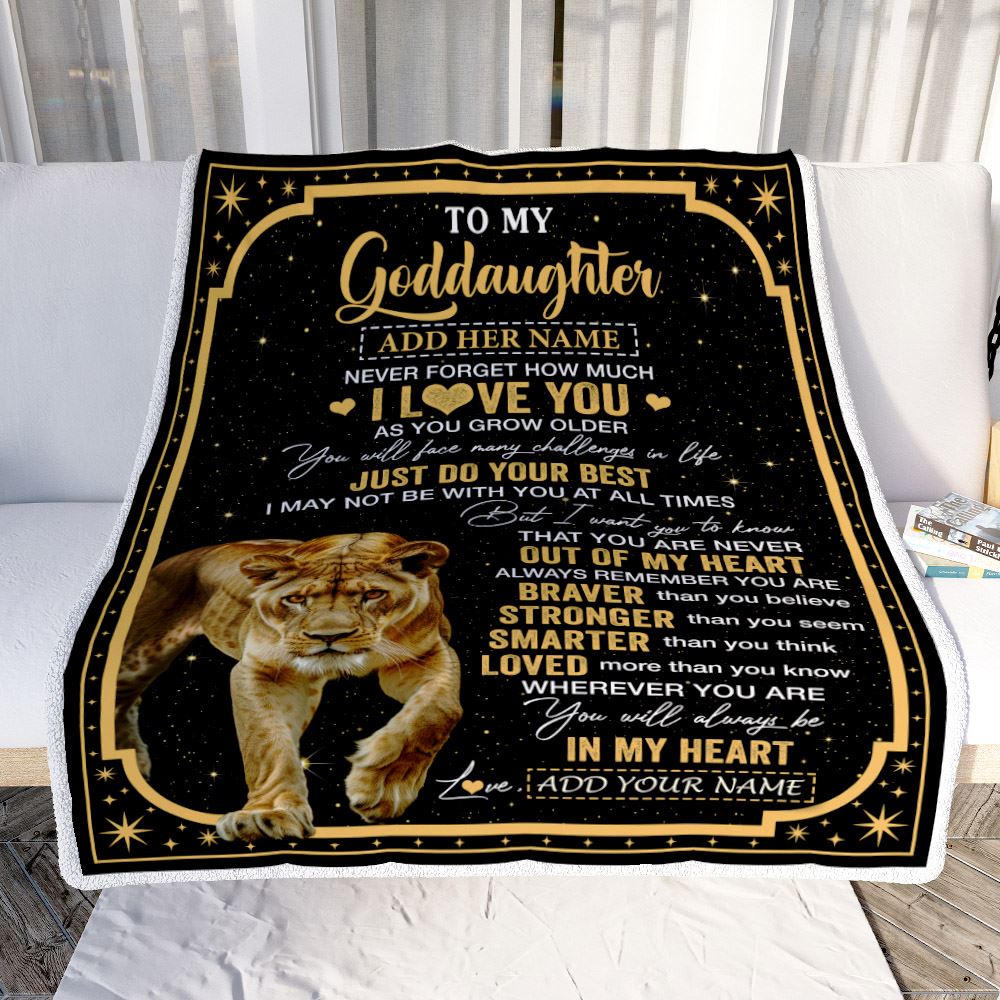 Personalized To My Goddaughter Gifts From Aunt Blanket Lion I Love You Graduation Birthday Gifts For Goddaughter Christmas Customized Fleece Throw Blanket | teecentury