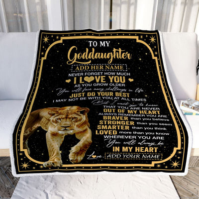 Personalized To My Goddaughter Gifts From Aunt Blanket Lion I Love You Graduation Birthday Gifts For Goddaughter Christmas Customized Fleece Throw Blanket | teecentury