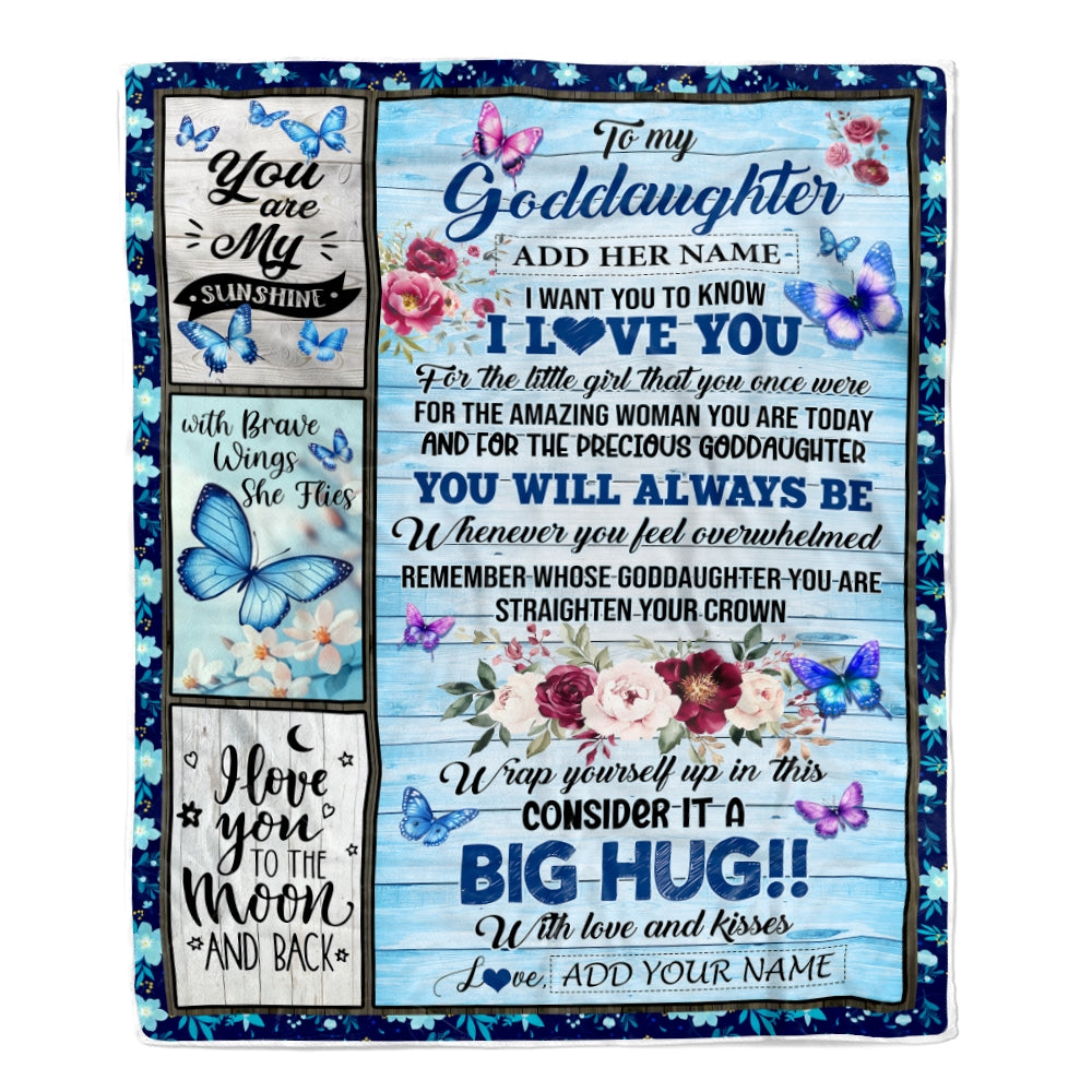 Personalized To My Goddaughter Gifts From Aunt Butterfly You Are My Sunshine Love You To The Moon Custom Goddaughter Birthday Gifts Christmas Fleece Blanket | teecentury