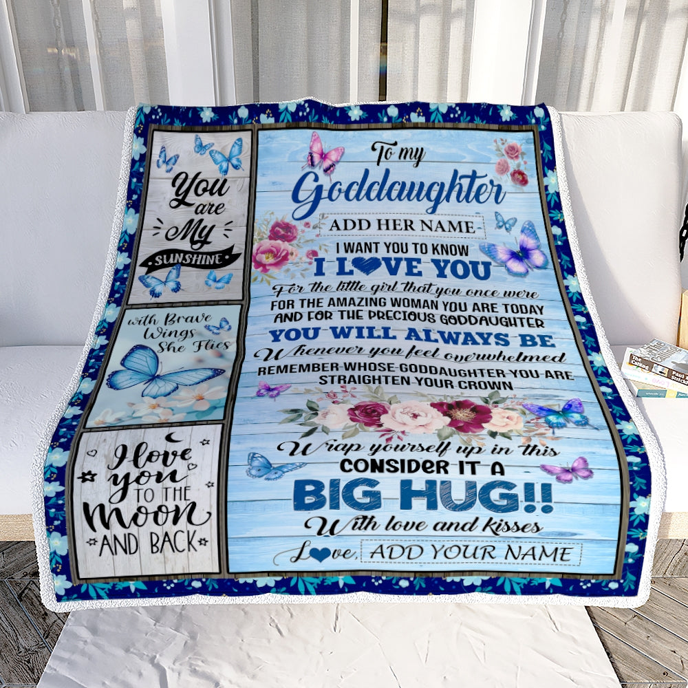 Personalized To My Goddaughter Gifts From Aunt Butterfly You Are My Sunshine Love You To The Moon Custom Goddaughter Birthday Gifts Christmas Fleece Blanket | teecentury