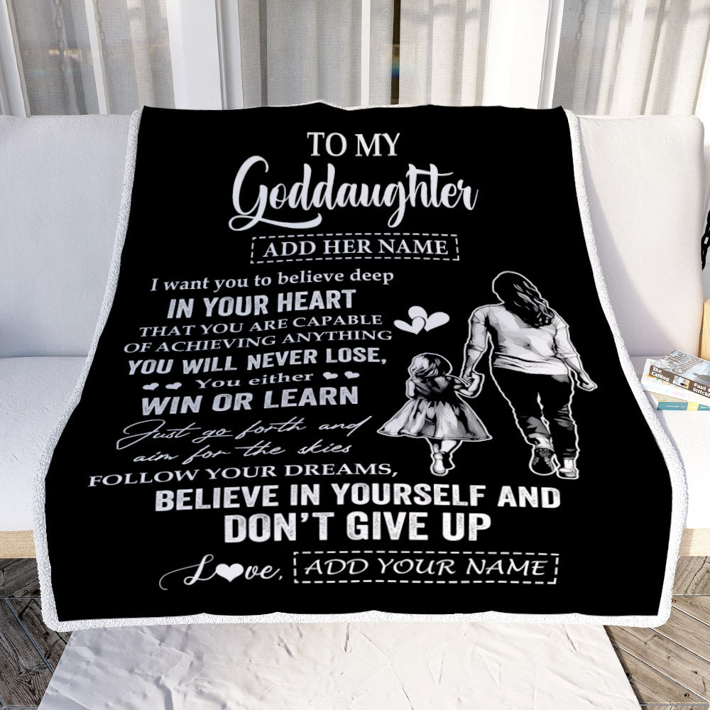 Personalized To My Goddaughter Gifts From Aunt Don't Give Up Godmother Gifts For Goddaughter Birthday Graduation Christmas Customized Fleece Throw Blanket | teecentury