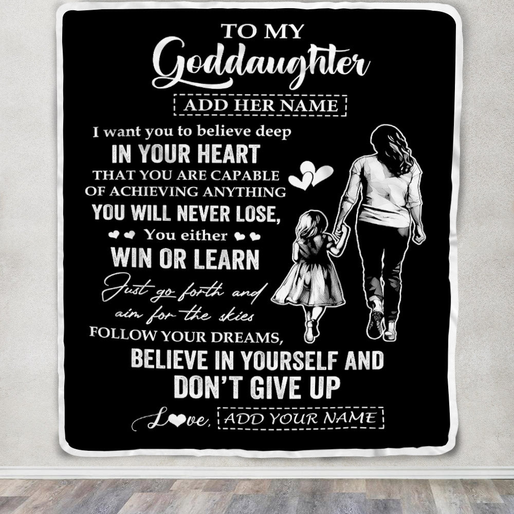 Personalized To My Goddaughter Gifts From Aunt Don't Give Up Godmother Gifts For Goddaughter Birthday Graduation Christmas Customized Fleece Throw Blanket | teecentury