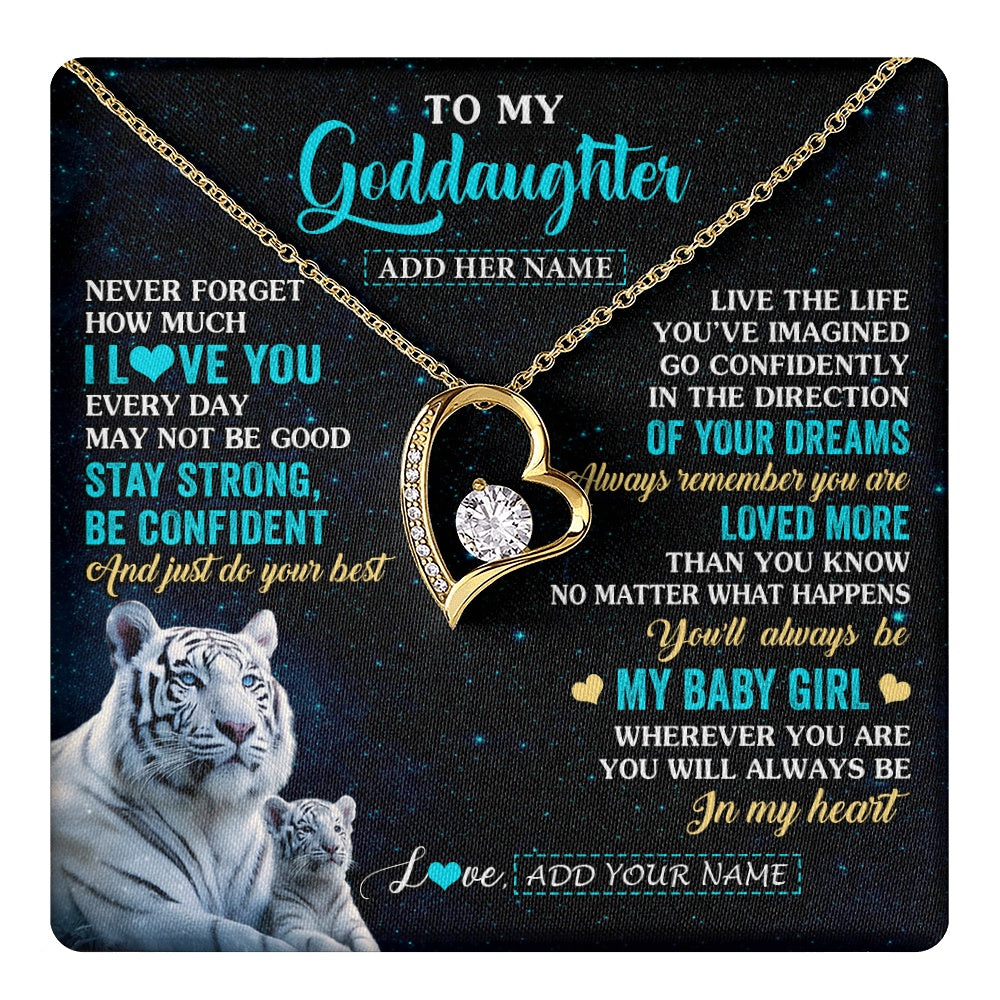 Forever Love Necklace 18K Yellow Gold Finish | 1 | Personalized To My Goddaughter Gifts From Aunt Necklace White Tiger Never Forget How Much I Love You Goddaughter Birthday Christmas Gift Box Message Card | teecentury.myshopify