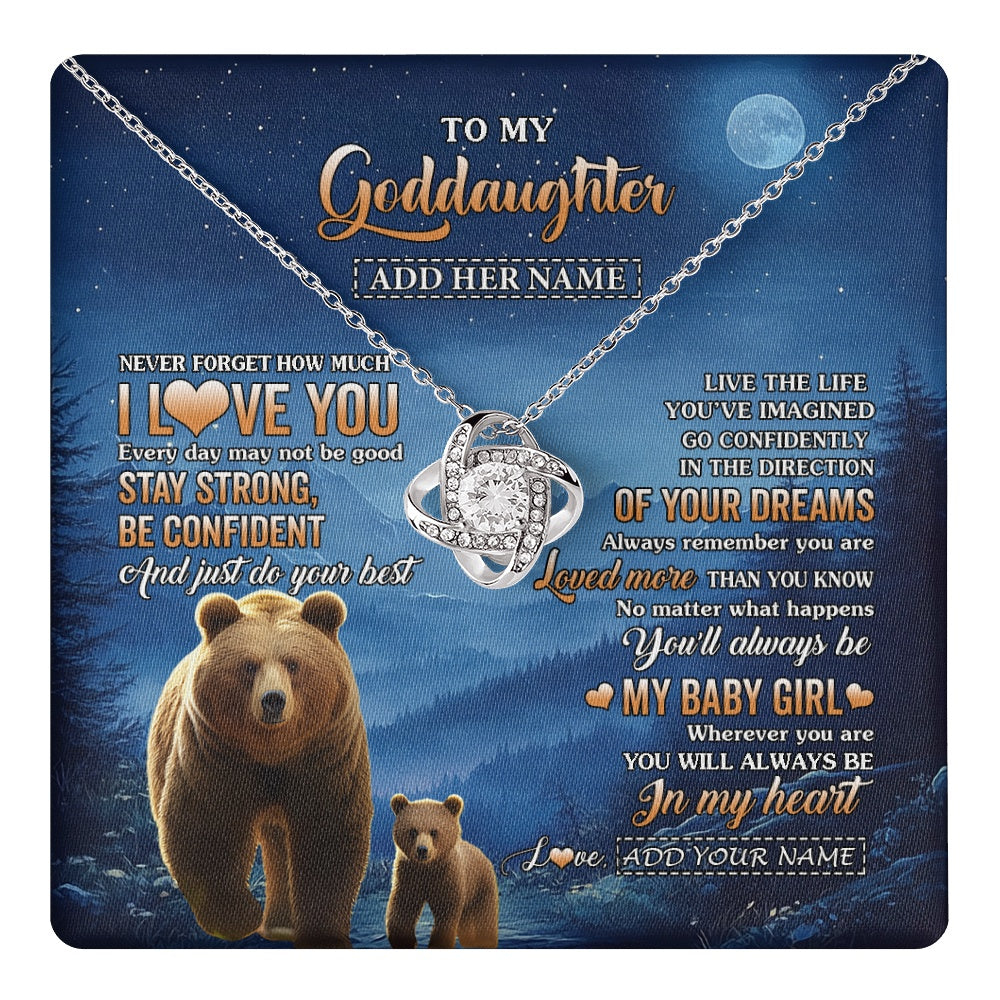 Love Knot Necklace 14K White Gold Finish | 1 | Personalized To My Goddaughter Gifts From Aunt Uncle Auntie Bear Never Forget How Much I Love You Goddaughter Birthday Christmas Custom Gift Box Message Card | teecentury.myshopify