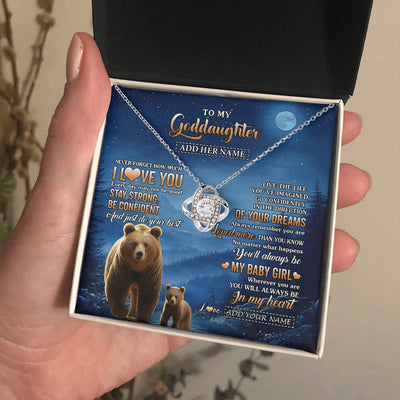 Love Knot Necklace 14K White Gold Finish | 2 | Personalized To My Goddaughter Gifts From Aunt Uncle Auntie Bear Never Forget How Much I Love You Goddaughter Birthday Christmas Custom Gift Box Message Card | teecentury.myshopify