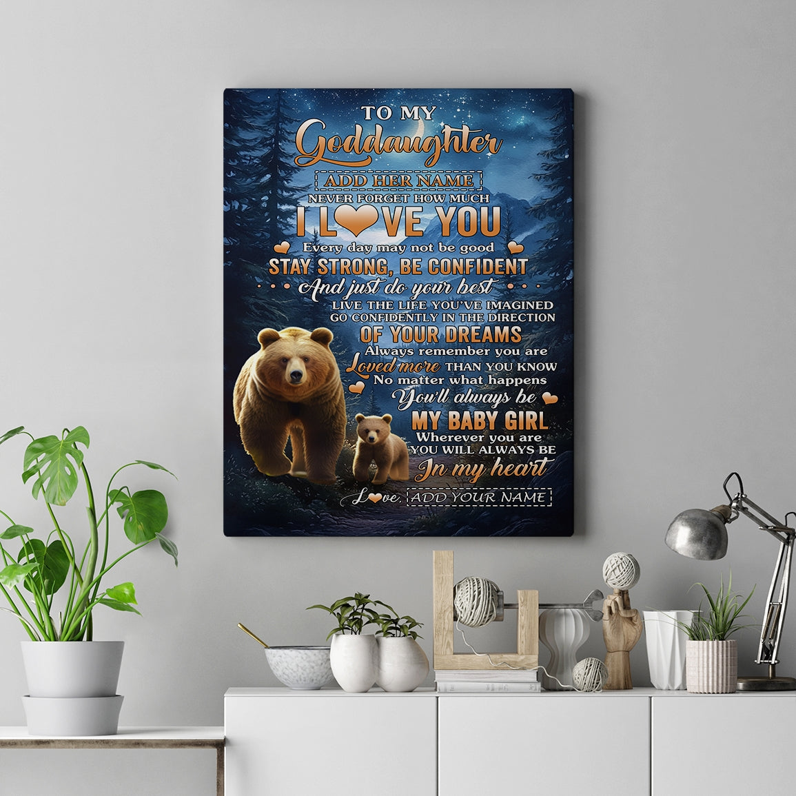 Personalized To My Goddaughter Gifts From Aunt Uncle Auntie Canvas Bear Never Forget How Much I Love You Goddaughter Birthday Graduation Christmas Custom Print Framed Canvas | teecentury