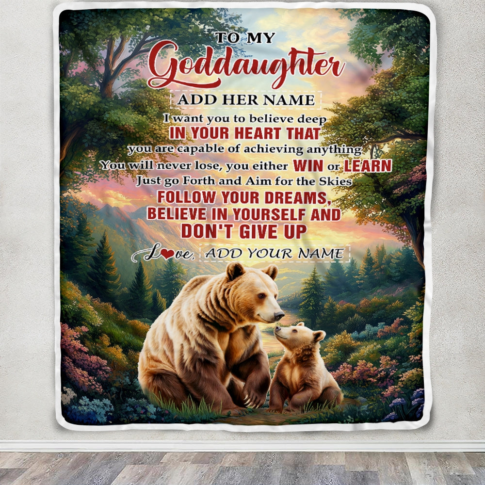 Personalized To My Goddaughter Gifts From Aunt Uncle Don't Give Up Bear Gifts For Goddaughter Birthday Graduation Christmas Customized Fleece Throw Blanket | teecentury