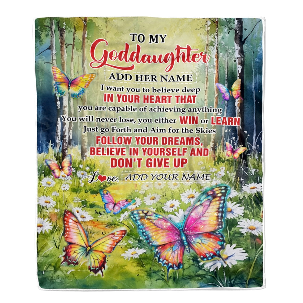 Personalized To My Goddaughter Gifts From Aunt Uncle Don't Give Up Butterfly Gifts For Goddaughter Birthday Graduation Christmas Customized Fleece Blanket | teecentury