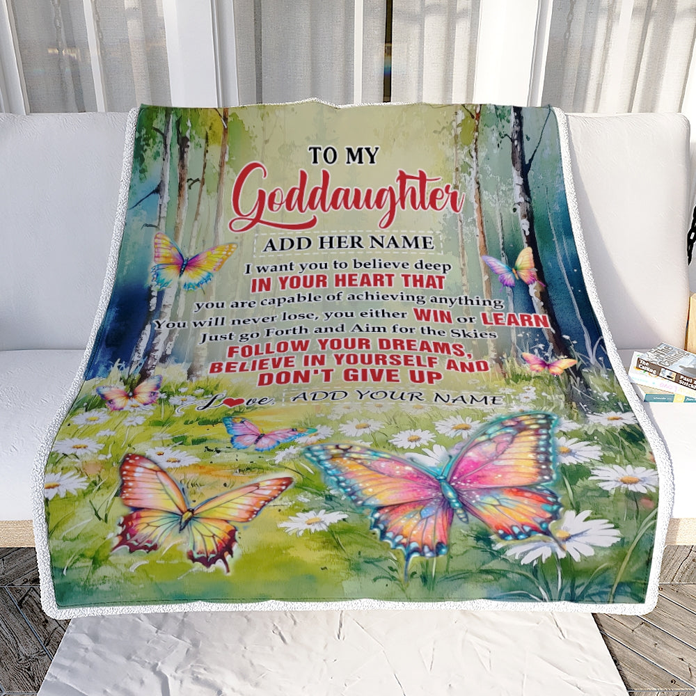 Personalized To My Goddaughter Gifts From Aunt Uncle Don't Give Up Butterfly Gifts For Goddaughter Birthday Graduation Christmas Customized Fleece Blanket | teecentury