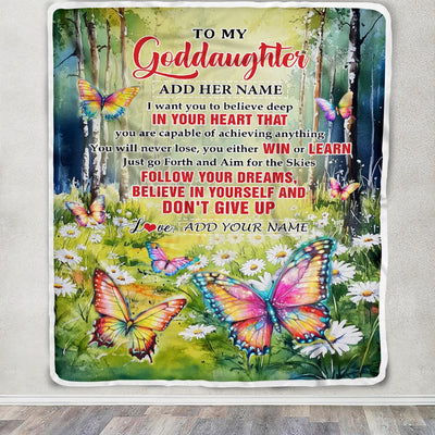 Personalized To My Goddaughter Gifts From Aunt Uncle Don't Give Up Butterfly Gifts For Goddaughter Birthday Graduation Christmas Customized Fleece Blanket | teecentury