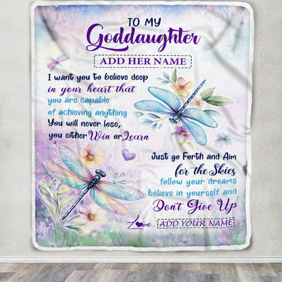 Personalized To My Goddaughter Gifts From Aunt Uncle Don't Give Up Dragonfly Gifts For Goddaughter Birthday Graduation Christmas Customized Fleece Blanket | teecentury