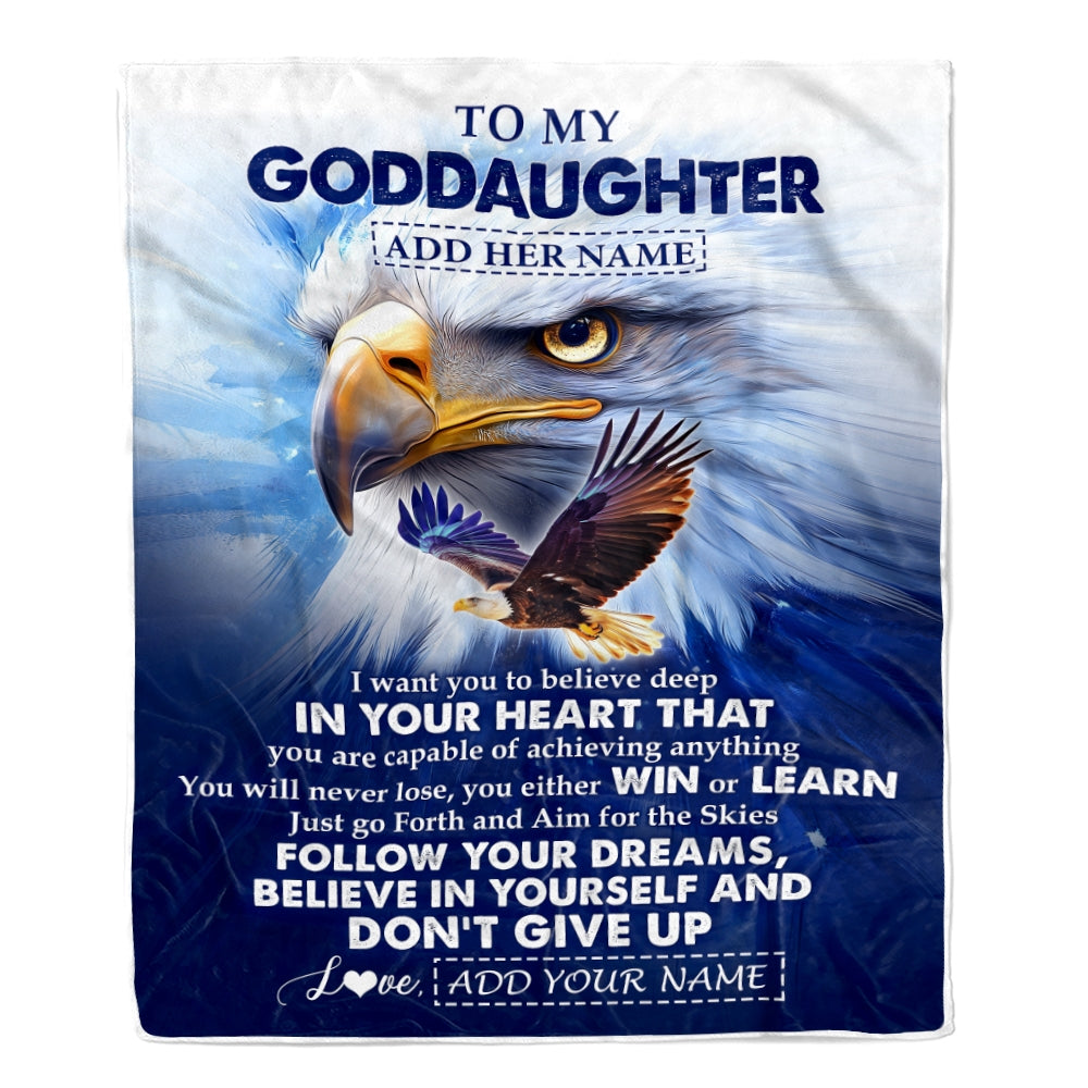 Personalized To My Goddaughter Gifts From Aunt Uncle Don't Give Up Eagle Gifts For Goddaughter Birthday Graduation Christmas Customized Fleece Throw Blanket | teecentury