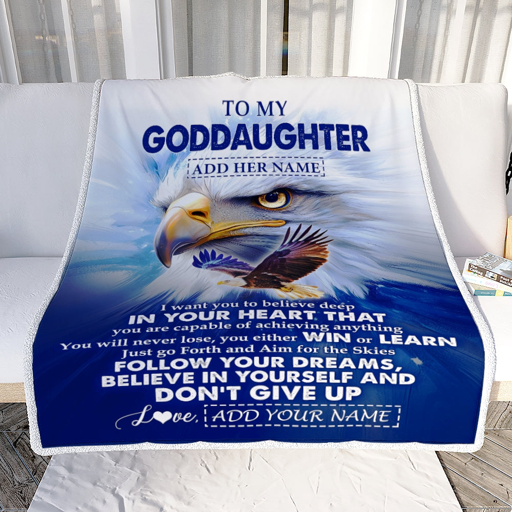 Personalized To My Goddaughter Gifts From Aunt Uncle Don't Give Up Eagle Gifts For Goddaughter Birthday Graduation Christmas Customized Fleece Throw Blanket | teecentury