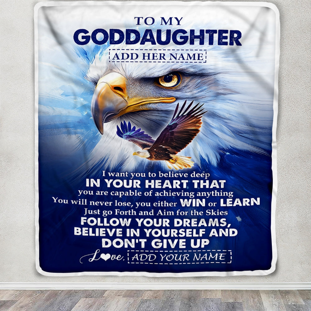 Personalized To My Goddaughter Gifts From Aunt Uncle Don't Give Up Eagle Gifts For Goddaughter Birthday Graduation Christmas Customized Fleece Throw Blanket | teecentury