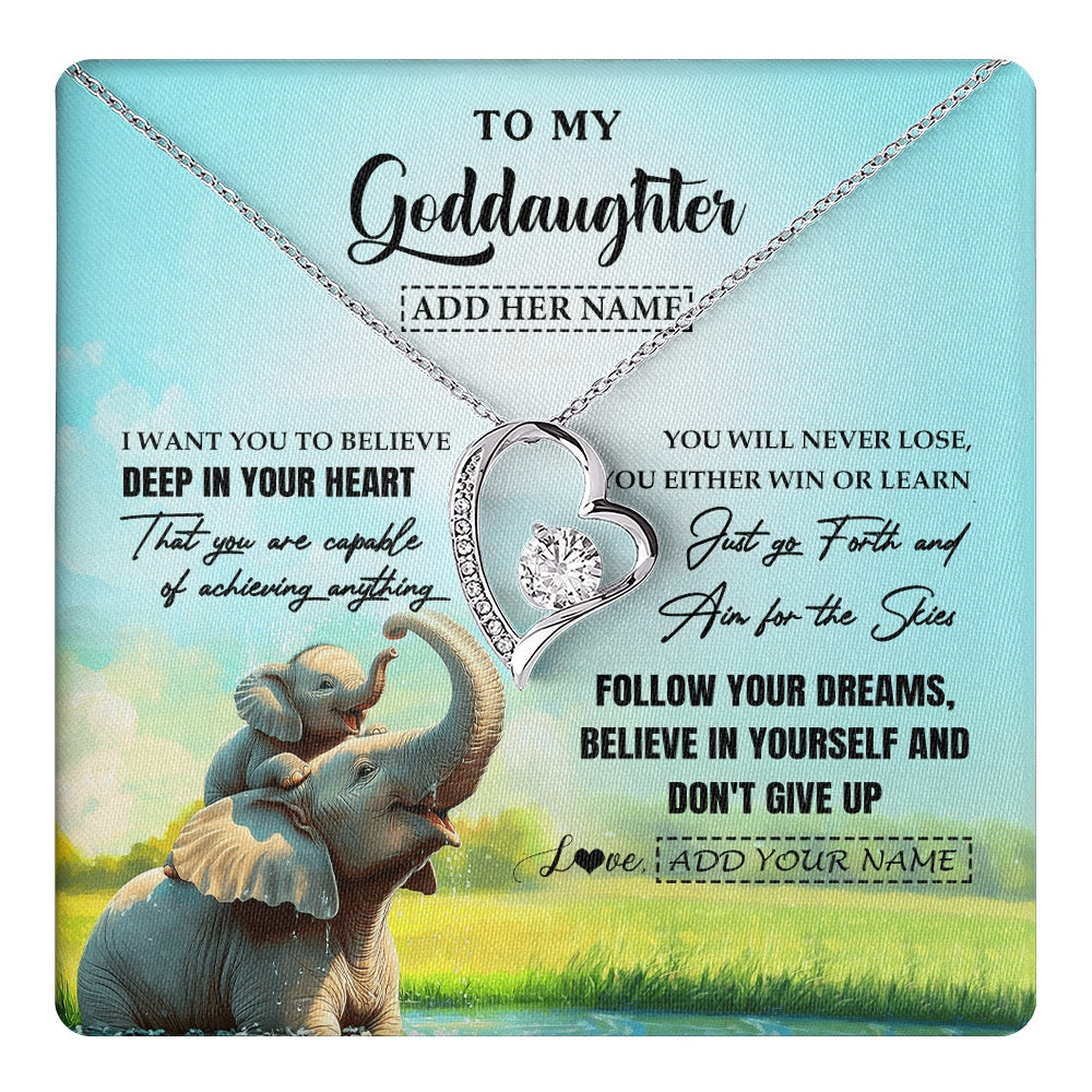 Forever Love Necklace 14K White Gold Finish | 1 | Personalized To My Goddaughter Gifts From Aunt Uncle Don't Give Up Elephant Gifts For Goddaughter Birthday Graduation Christmas Custom Gift Box Message Card | https://teecentury.