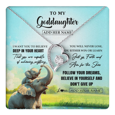 Forever Love Necklace 14K White Gold Finish | 1 | Personalized To My Goddaughter Gifts From Aunt Uncle Don't Give Up Elephant Gifts For Goddaughter Birthday Graduation Christmas Custom Gift Box Message Card | https://teecentury.