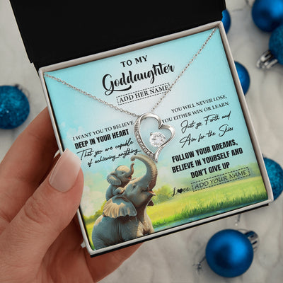 Forever Love Necklace 14K White Gold Finish | 2 | Personalized To My Goddaughter Gifts From Aunt Uncle Don't Give Up Elephant Gifts For Goddaughter Birthday Graduation Christmas Custom Gift Box Message Card | https://teecentury.