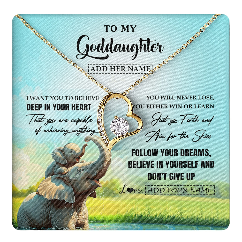 Forever Love Necklace 18K Yellow Gold Finish | 1 | Personalized To My Goddaughter Gifts From Aunt Uncle Don't Give Up Elephant Gifts For Goddaughter Birthday Graduation Christmas Custom Gift Box Message Card | https://teecentury.