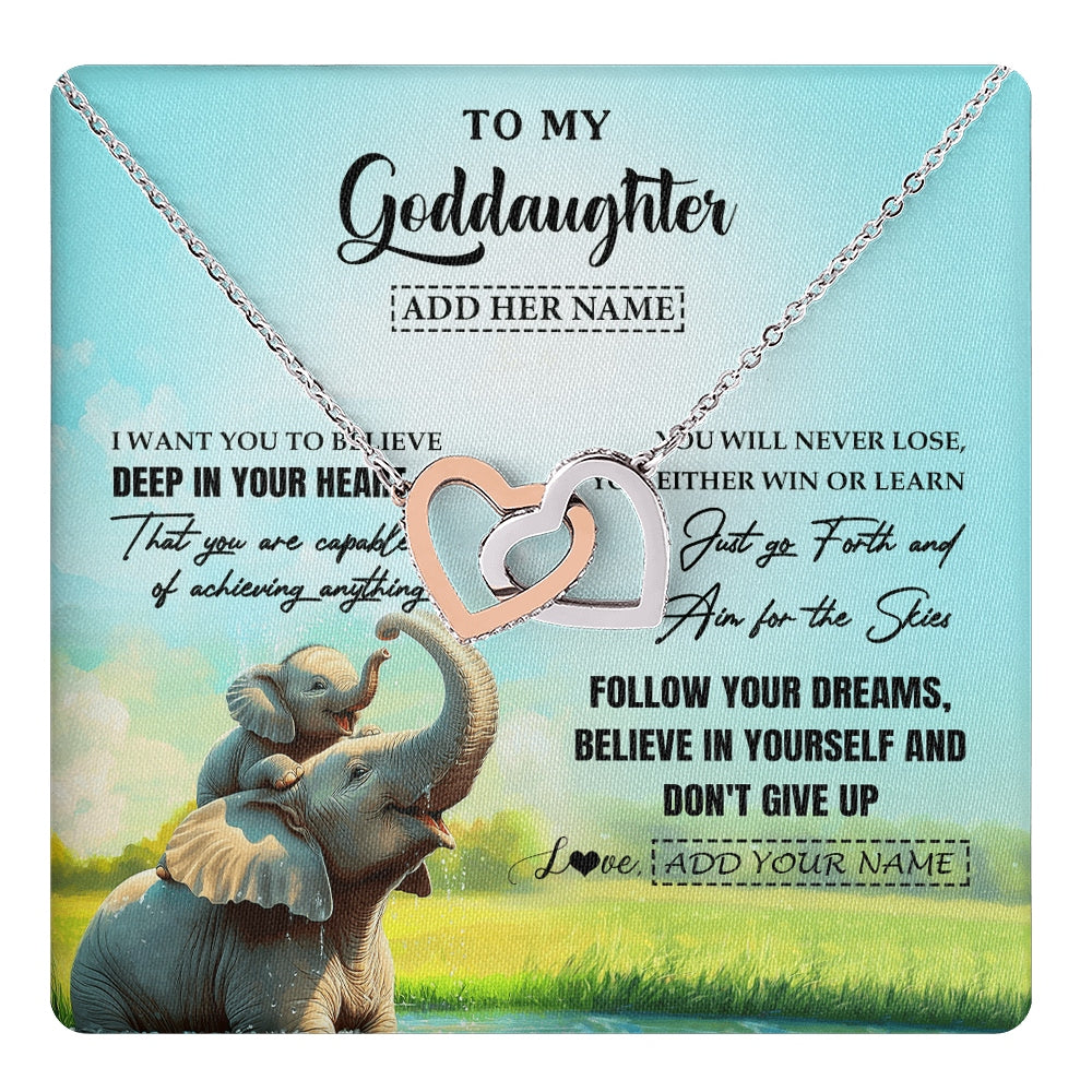 Interlocking Hearts Necklace Stainless Steel & Rose Gold Finish | 1 | Personalized To My Goddaughter Gifts From Aunt Uncle Don't Give Up Elephant Gifts For Goddaughter Birthday Graduation Christmas Custom Gift Box Message Card | https://teecentury.