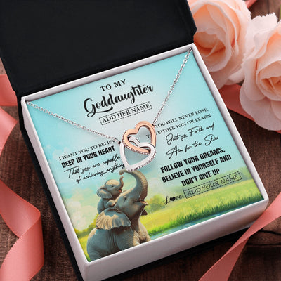 Interlocking Hearts Necklace Stainless Steel & Rose Gold Finish | 2 | Personalized To My Goddaughter Gifts From Aunt Uncle Don't Give Up Elephant Gifts For Goddaughter Birthday Graduation Christmas Custom Gift Box Message Card | https://teecentury.