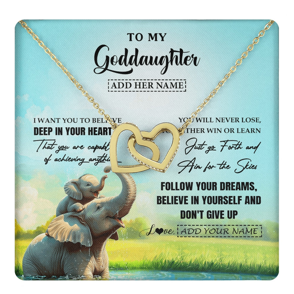 Interlocking Hearts Necklace 18K Yellow Gold Finish | 1 | Personalized To My Goddaughter Gifts From Aunt Uncle Don't Give Up Elephant Gifts For Goddaughter Birthday Graduation Christmas Custom Gift Box Message Card | https://teecentury.