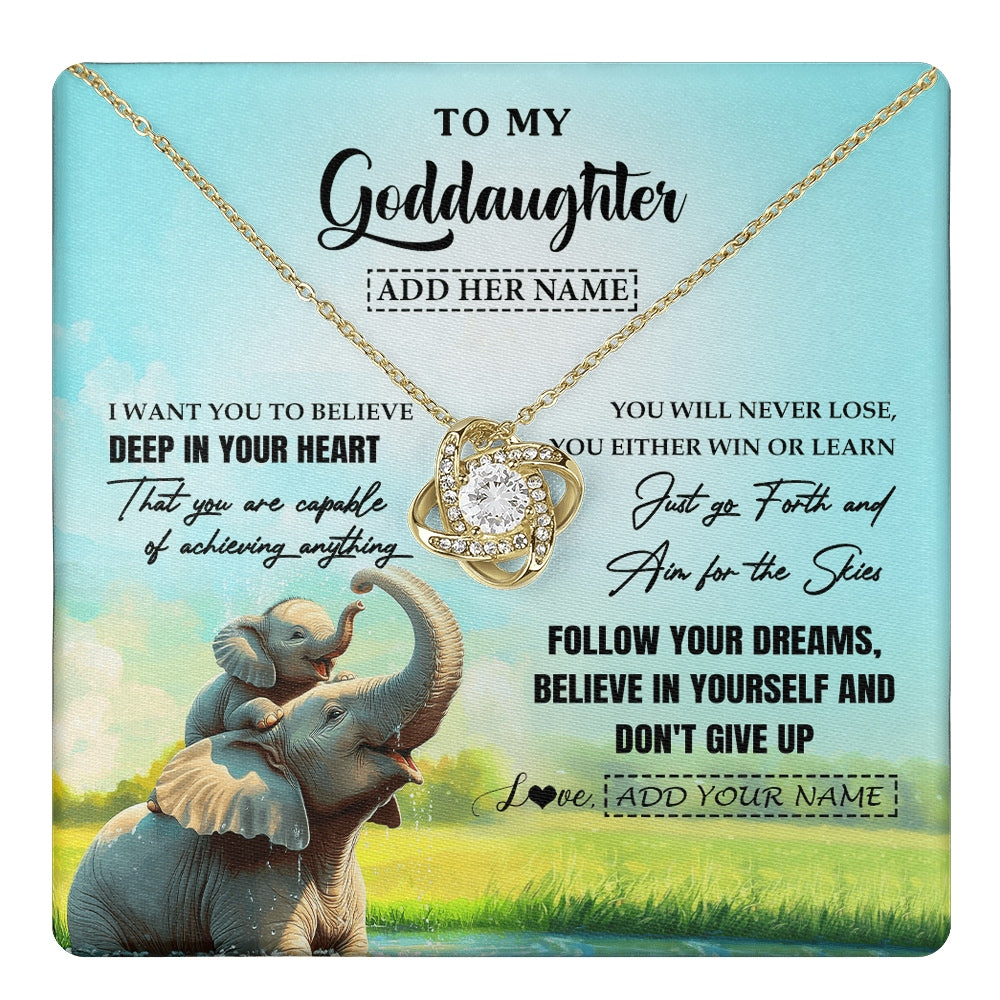 Love Knot Necklace 18K Yellow Gold Finish | 1 | Personalized To My Goddaughter Gifts From Aunt Uncle Don't Give Up Elephant Gifts For Goddaughter Birthday Graduation Christmas Custom Gift Box Message Card | https://teecentury.