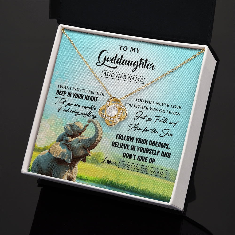 Love Knot Necklace 18K Yellow Gold Finish | 2 | Personalized To My Goddaughter Gifts From Aunt Uncle Don't Give Up Elephant Gifts For Goddaughter Birthday Graduation Christmas Custom Gift Box Message Card | https://teecentury.