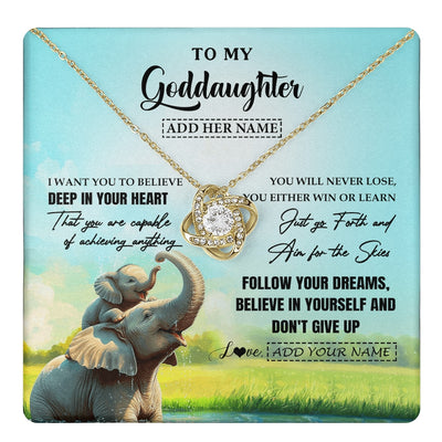 Love Knot Necklace 18K Yellow Gold Finish | 1 | Personalized To My Goddaughter Gifts From Aunt Uncle Don't Give Up Elephant Gifts For Goddaughter Birthday Graduation Christmas Custom Gift Box Message Card | https://teecentury.