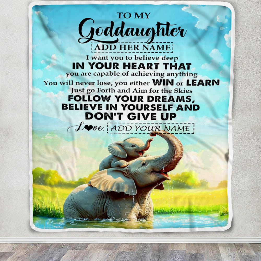 Personalized To My Goddaughter Gifts From Aunt Uncle Don't Give Up Elephant Gifts For Goddaughter Birthday Graduation Christmas Customized Fleece Blanket | teecentury