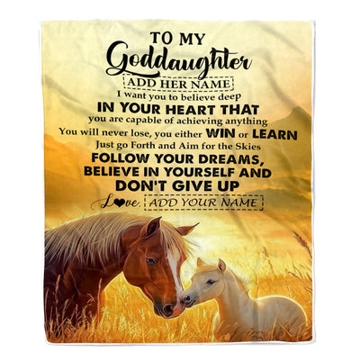 Personalized To My Goddaughter Gifts From Aunt Uncle Don't Give Up Horse Gifts For Goddaughter Birthday Graduation Christmas Customized Fleece Throw Blanket | teecentury