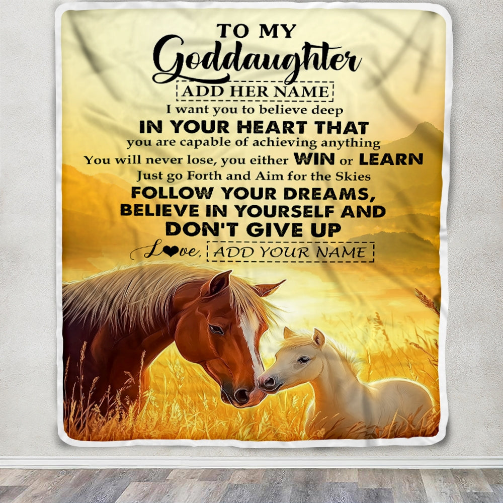 Personalized To My Goddaughter Gifts From Aunt Uncle Don't Give Up Horse Gifts For Goddaughter Birthday Graduation Christmas Customized Fleece Throw Blanket | teecentury