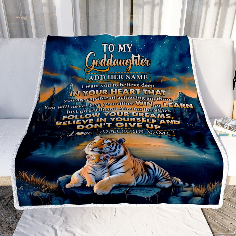 Personalized To My Goddaughter Gifts From Aunt Uncle Don't Give Up Tiger Gifts For Goddaughter Birthday Graduation Christmas Customized Fleece Throw Blanket | teecentury