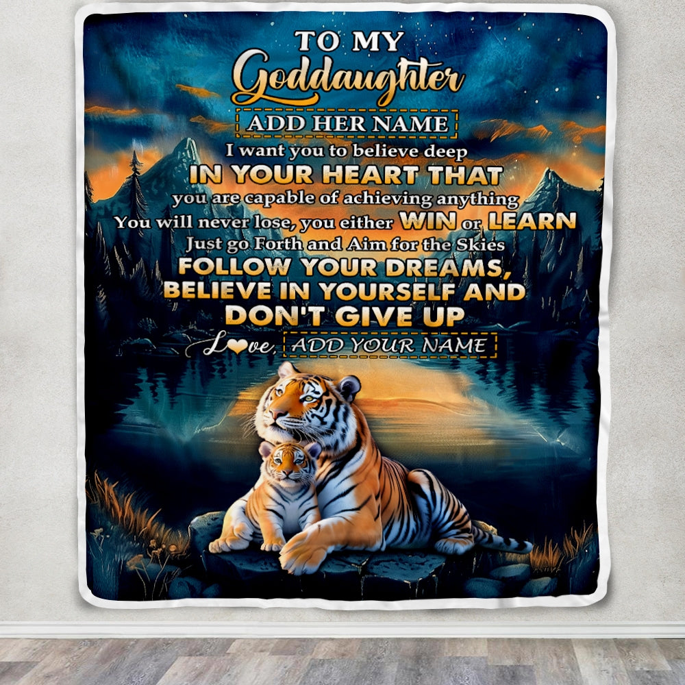 Personalized To My Goddaughter Gifts From Aunt Uncle Don't Give Up Tiger Gifts For Goddaughter Birthday Graduation Christmas Customized Fleece Throw Blanket | teecentury