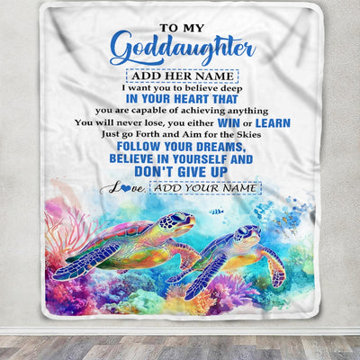 Personalized To My Goddaughter Gifts From Aunt Uncle Don't Give Up Turtle Gifts For Goddaughter Birthday Graduation Christmas Customized Fleece Throw Blanket | teecentury