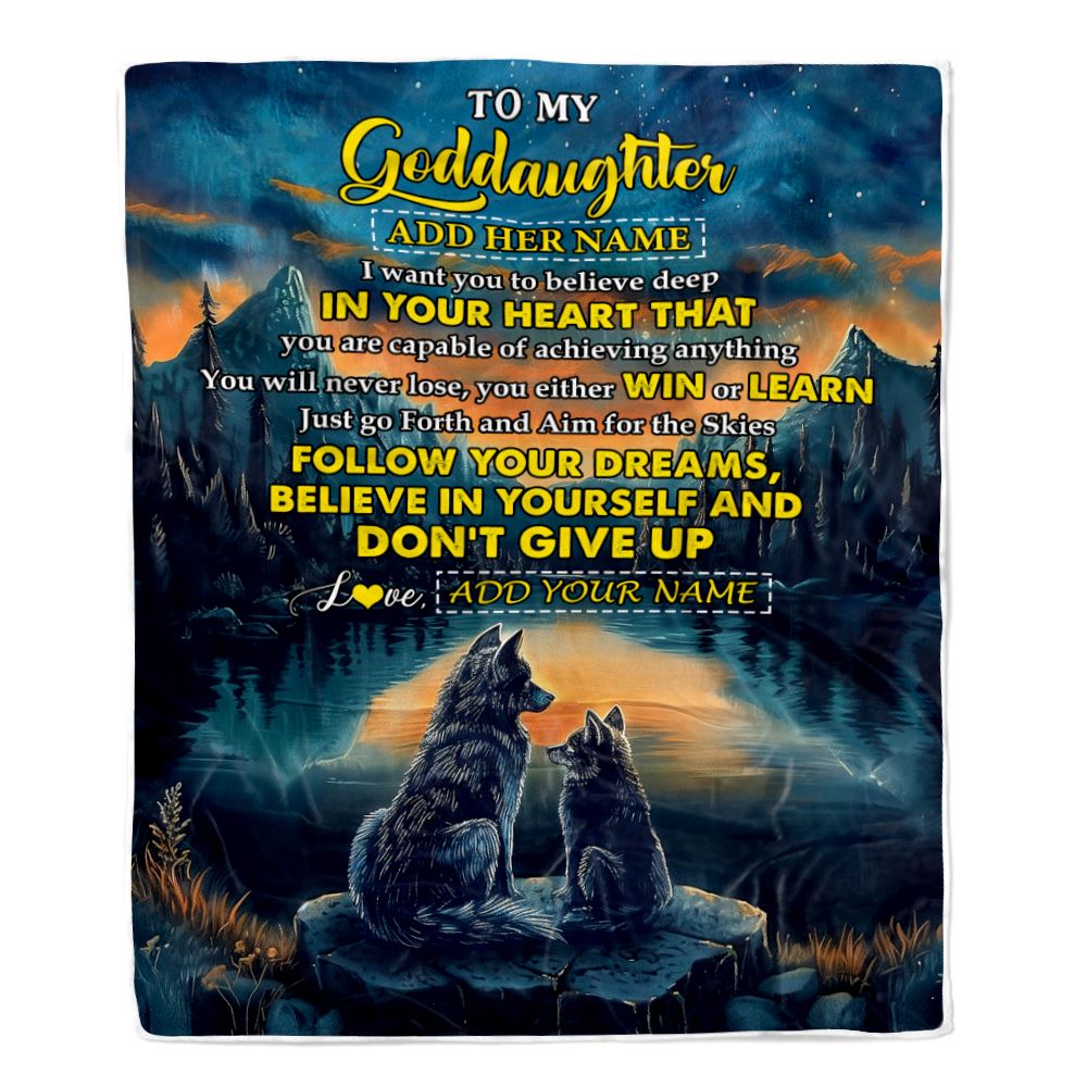 Personalized To My Goddaughter Gifts From Aunt Uncle Don't Give Up Wolf Gifts For Goddaughter Birthday Graduation Christmas Customized Fleece Throw Blanket | teecentury