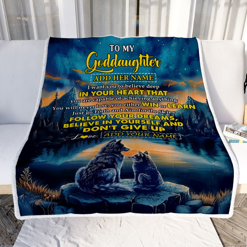 Personalized To My Goddaughter Gifts From Aunt Uncle Don't Give Up Wolf Gifts For Goddaughter Birthday Graduation Christmas Customized Fleece Throw Blanket | teecentury