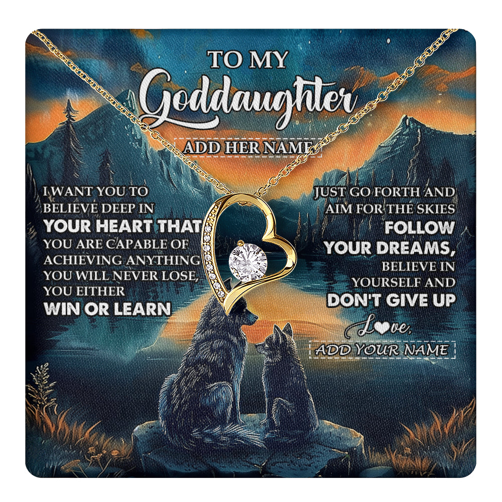 Forever Love Necklace 18K Yellow Gold Finish | 1 | Personalized To My Goddaughter Gifts From Aunt Uncle Don't Give Up Wolf Gifts For Goddaughter Birthday Graduation Christmas Customized Gift Box Message Card | teecentury