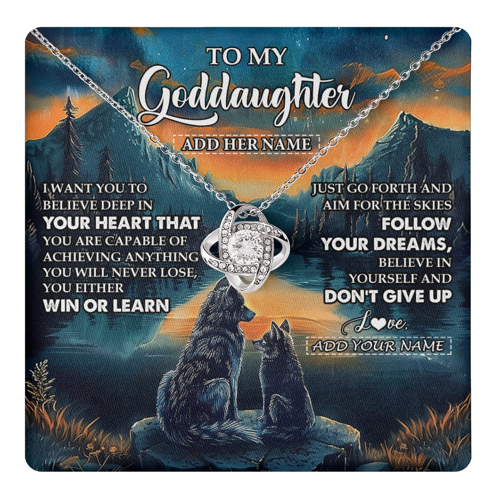 Love Knot Necklace 14K White Gold Finish | 1 | Personalized To My Goddaughter Gifts From Aunt Uncle Don't Give Up Wolf Gifts For Goddaughter Birthday Graduation Christmas Customized Gift Box Message Card | teecentury