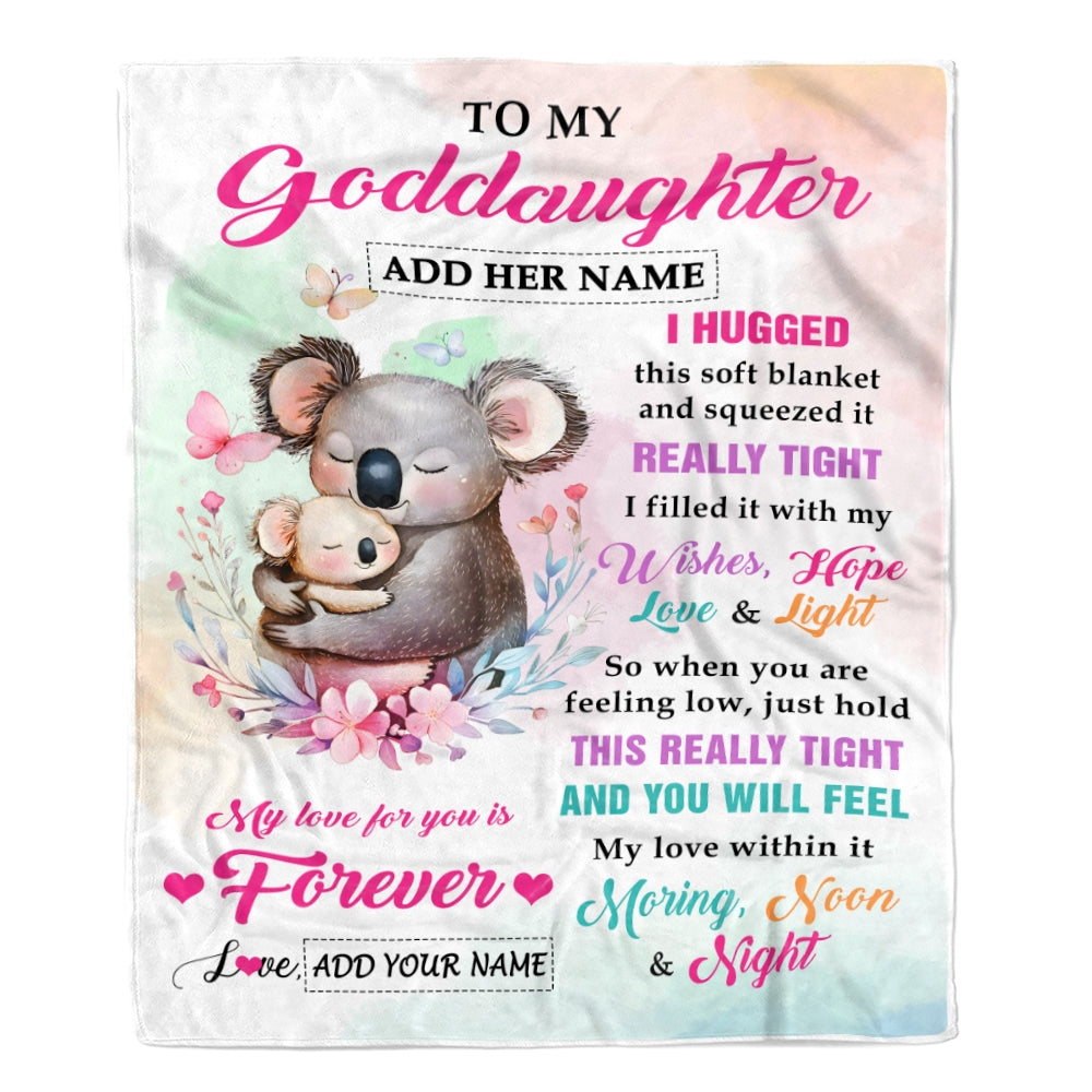 Personalized To My Goddaughter Gifts From Aunt Uncle Koala Letter I Hugged This Gifts For Goddaughter Birthday Graduation Christmas Customized Fleece Blanket | teecentury