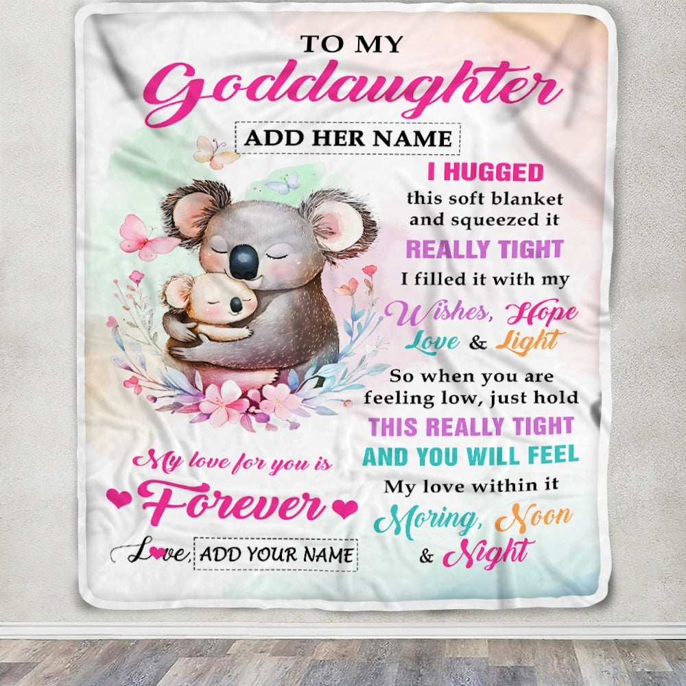 Personalized To My Goddaughter Gifts From Aunt Uncle Koala Letter I Hugged This Gifts For Goddaughter Birthday Graduation Christmas Customized Fleece Blanket | teecentury