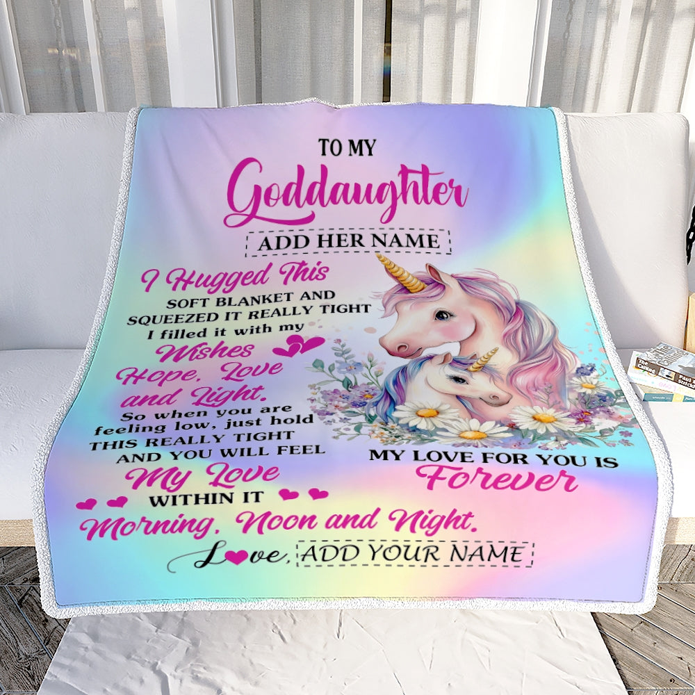 Personalized To My Goddaughter Gifts From Aunt Uncle Unicorn Letter I Hugged This Gifts For Goddaughter Birthday Graduation Christmas Customized Fleece Blanket | teecentury