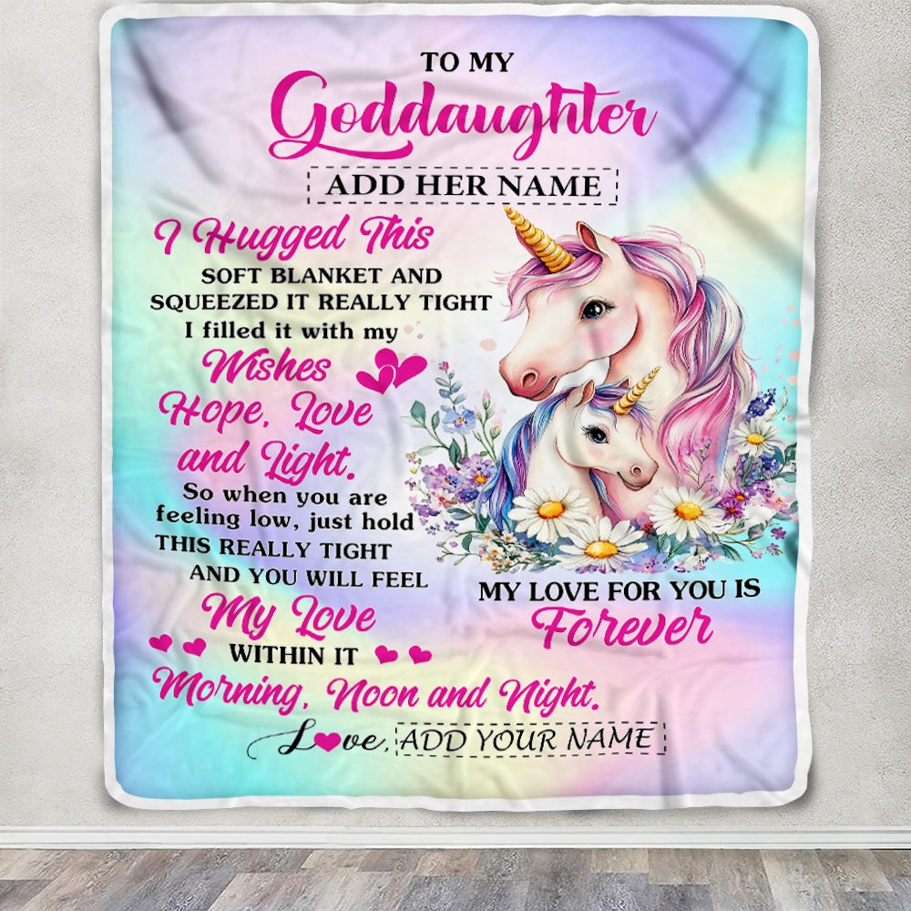Personalized To My Goddaughter Gifts From Aunt Uncle Unicorn Letter I Hugged This Gifts For Goddaughter Birthday Graduation Christmas Customized Fleece Blanket | teecentury