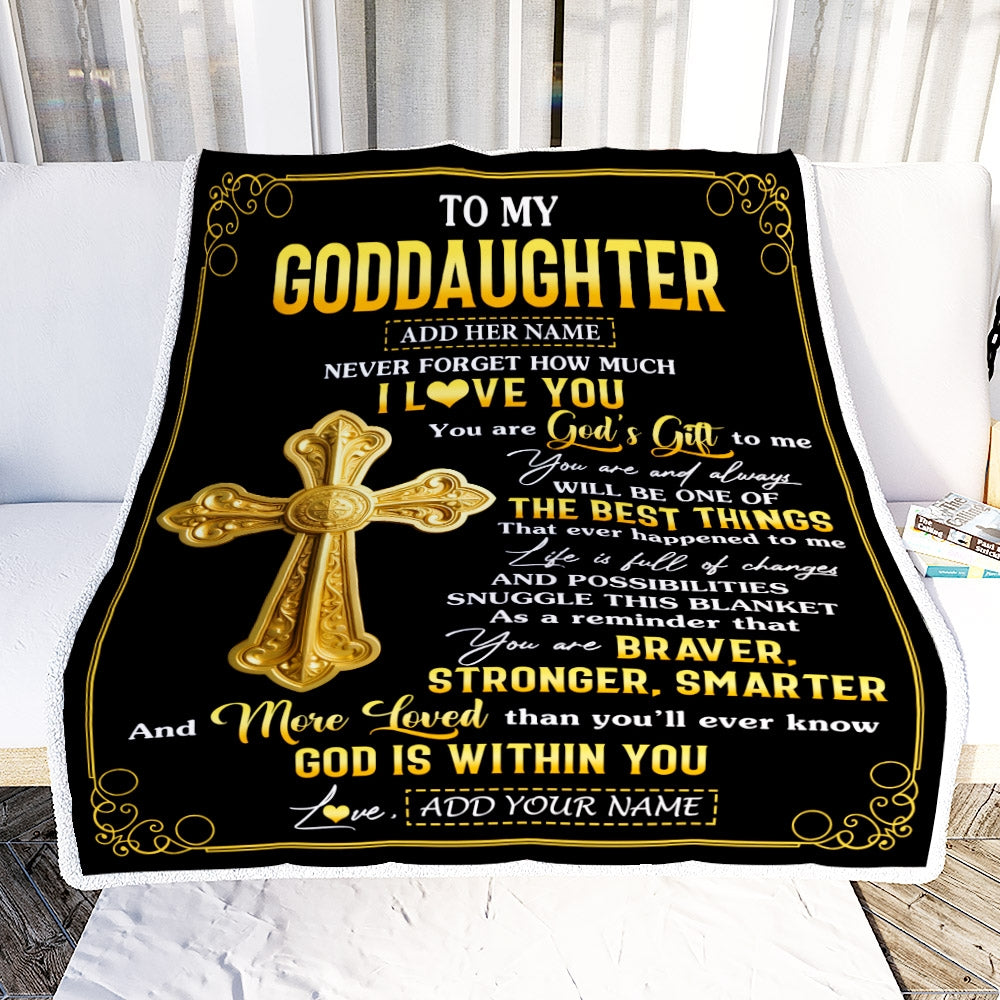Personalized To My Goddaughter Gifts From Godfather Blanket Christian God Is With You Gifts For Goddaughter Birthday Present Christmas Custom Fleece Blanket | teecentury